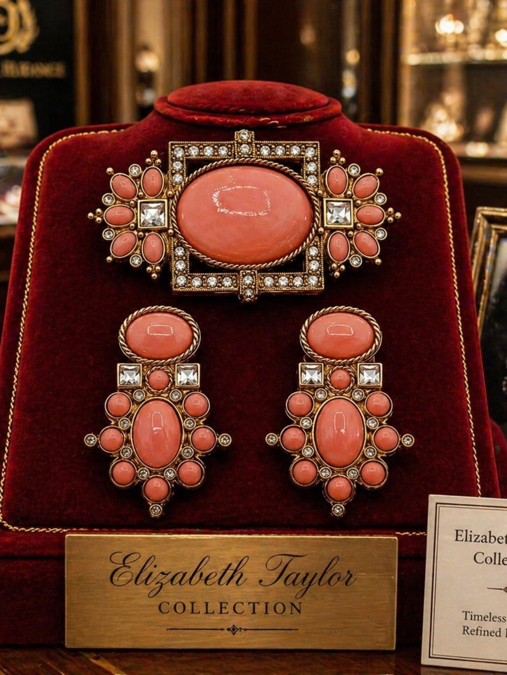 Elizabeth Taylor for Avon Sea Coral Brooch and Earrings Set AAA+ Condition
